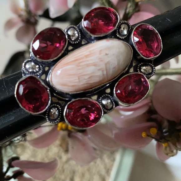 Vintage 925 scolecite garnet ring - Picture 6 of 6